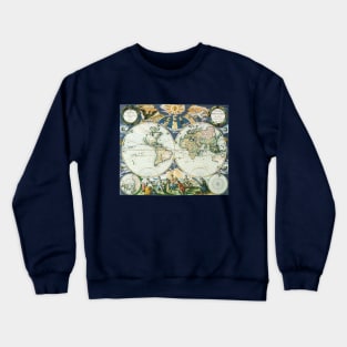 Antique Old World Double Hemisphere Map by Pieter Goos Crewneck Sweatshirt